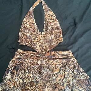 Animal Print Halter Top and Skirt Set